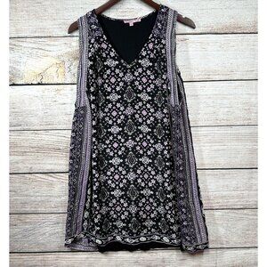 Calypso Mini Dress Womens Size XS Black Purple Silk Sleeveless Lined Geometric